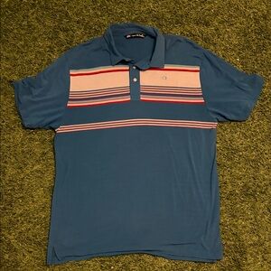 Travis Mathew Blue Polo with Red and White Stripes